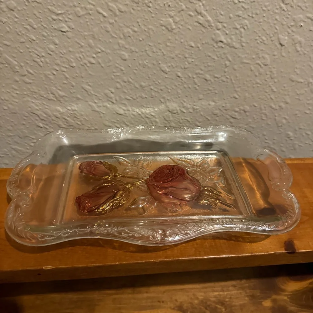 Vintage Goofus Glass Rose Tray